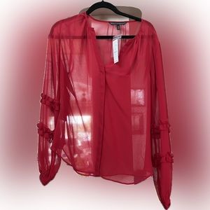 White House black market, new with tags, long‎ sleeve, ruffle, blouse, red, sz M